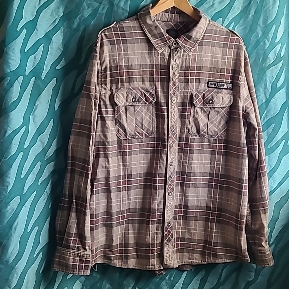 🏍Harley Davidson Plaid Long Sleeve Button down Shirt GREY ⚫️ SIZE XL